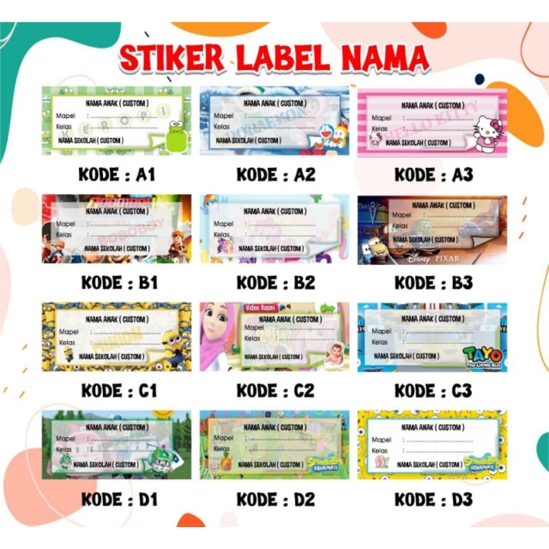 Jual Sticker Label Nama anak motif CAMPUR Shopee Indonesia