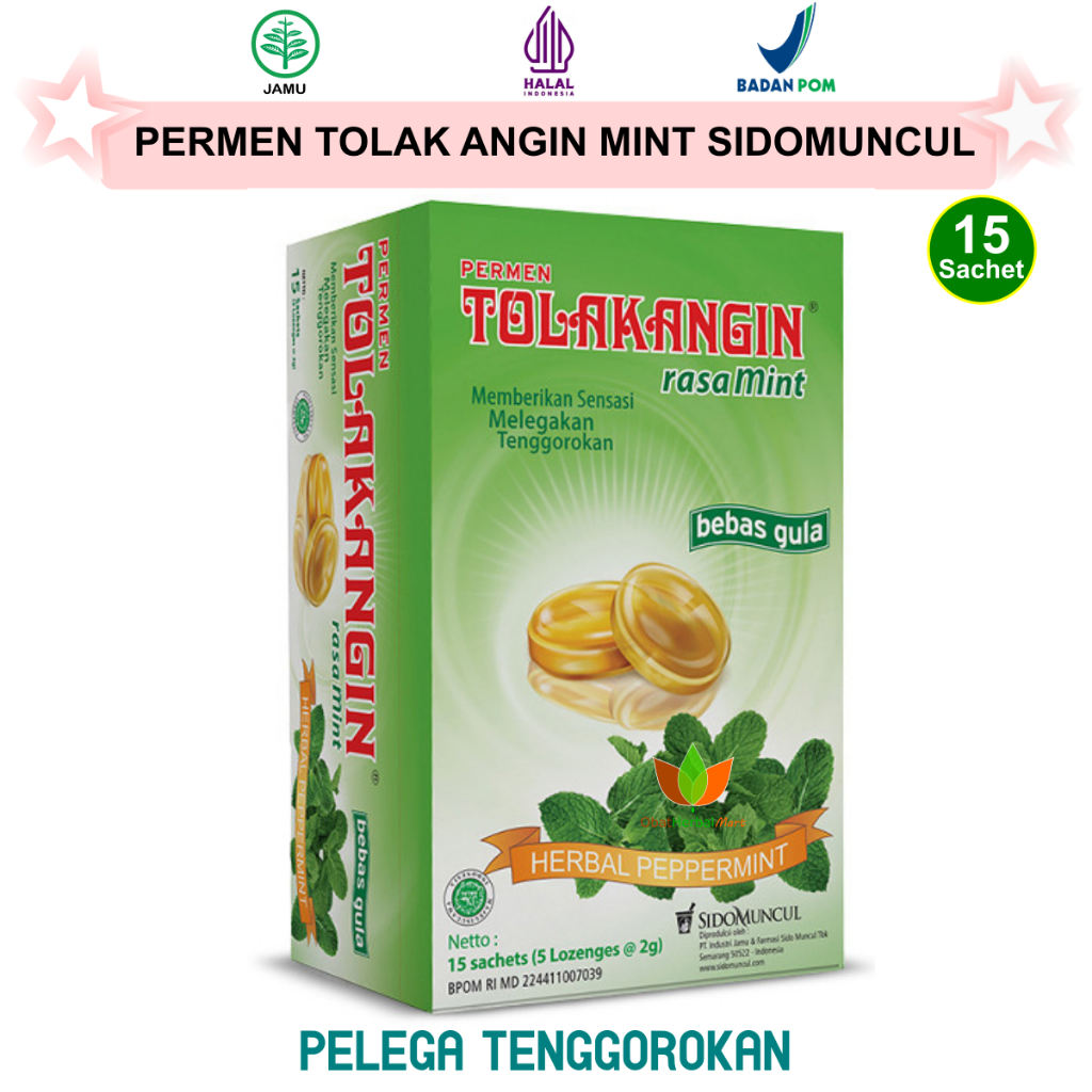 Jual 1 BOX ISI 15 SACHET PERMEN TOLAK ANGIN BEBAS GULA RASA MINT SUGAR ...