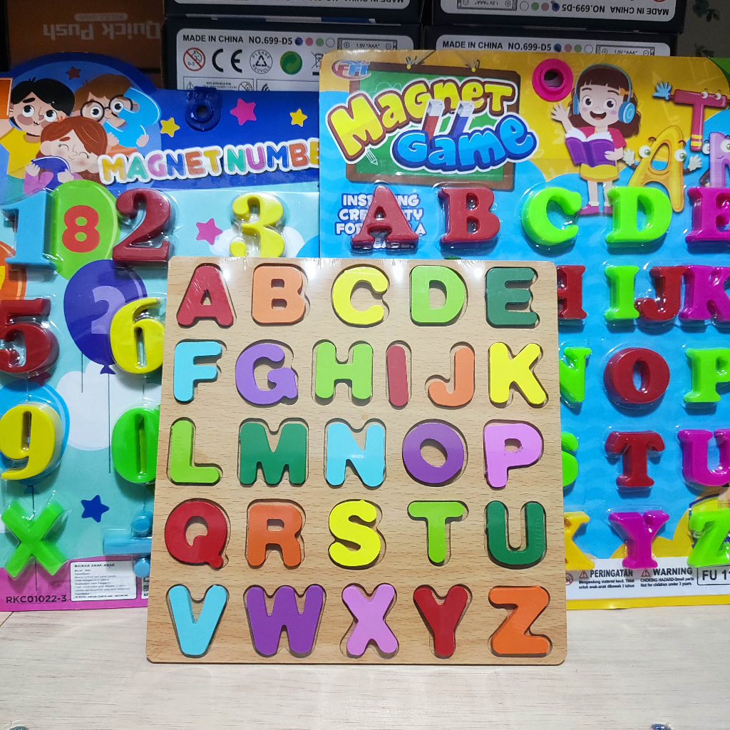 Jual Mainan Anak Edukasi Abjad Magnet / Angka / Puzzle Kayu Alphabet ABC | Shopee Indonesia