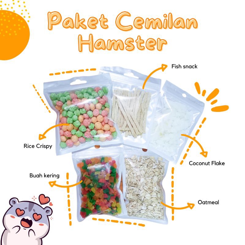Jual PAKET CEMILAN HAMSTER OAT, COCONUT FLAKE, BUAH KERING, RICE