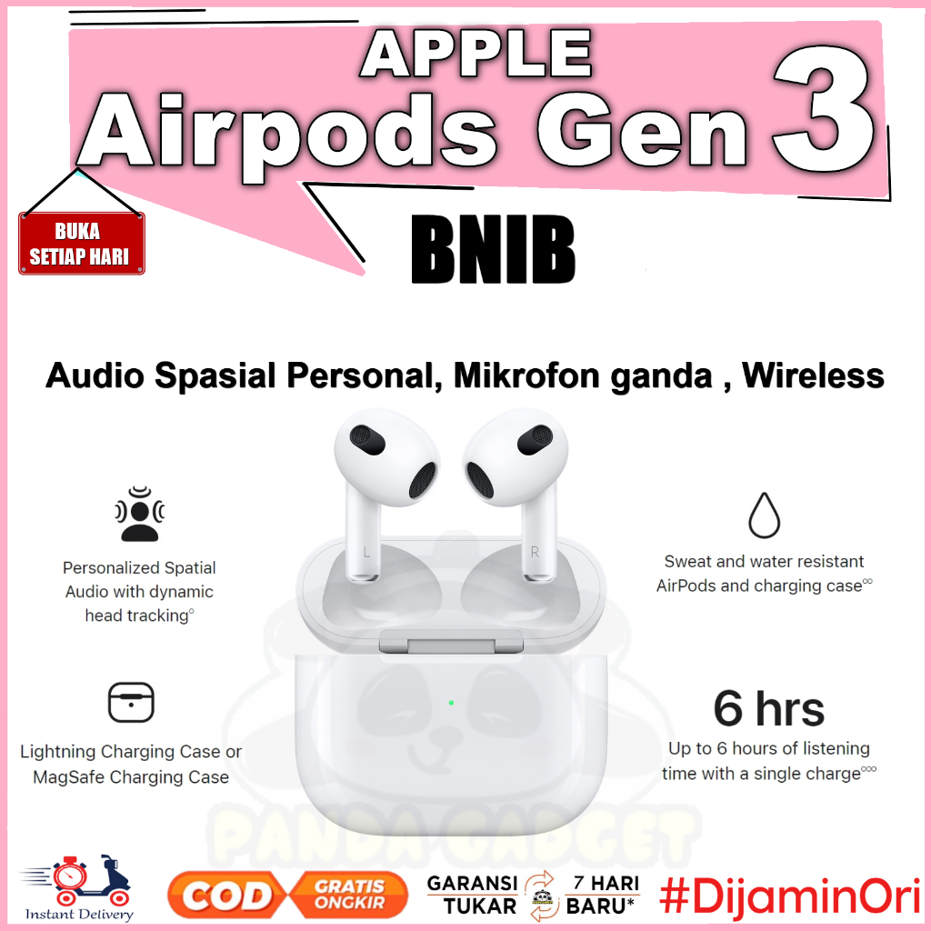 Apple Airpods (Gen 3rd) True Wireless Earphone with Magsafe Lighting  Charging Case Airpod 3nd Resmi Active Noise Cancelation