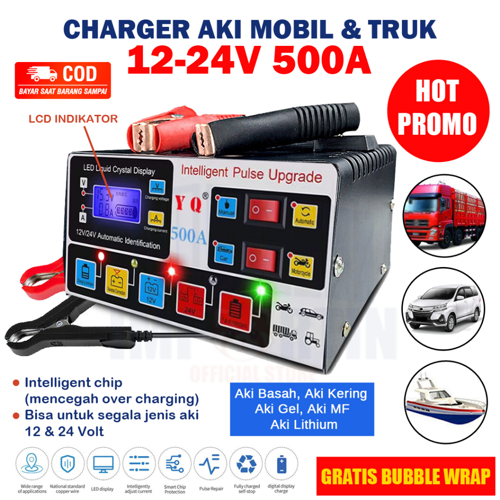 Jual Charger Aki Mobil Motor 12V-24V 500A/ Charger Aki Otomatis Smart