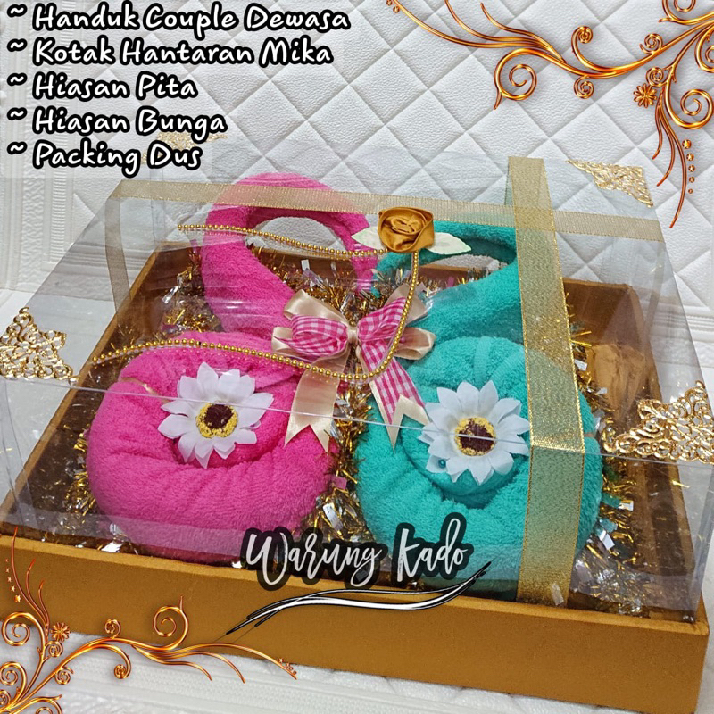 HANTARAN PERNIKAHAN HANDUK COUPLE BENTUK LOVE KOTAK MIKA