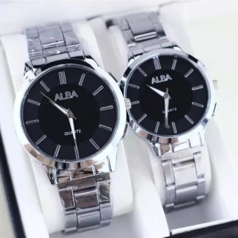 Jual Jam Tangan Rantai Couple Pasangan Hitam Variasi Balok Jam Tangan ...