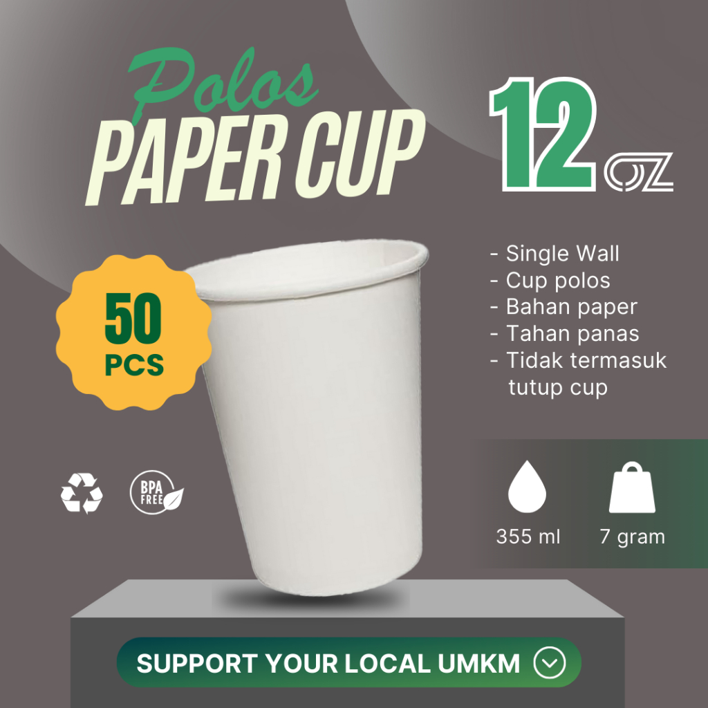 Jual (50pcs) PAPER CUP POLOS 12oz SINGLE WALL - TANPA TUTUP | Shopee ...