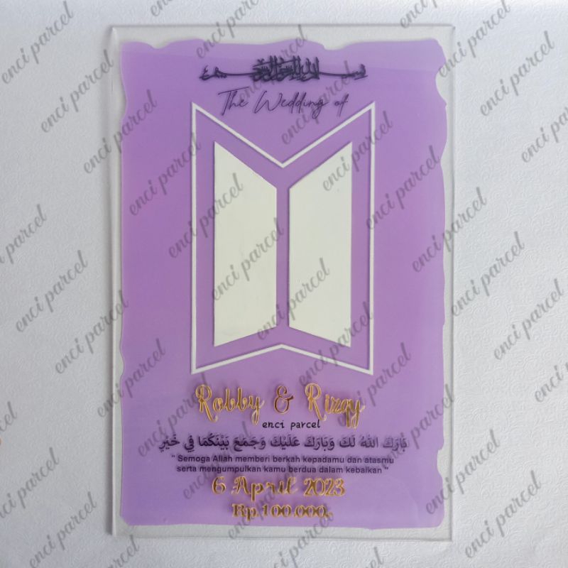 Jual papan akrilik brush kotak model sobekan kertas logo BTS 1set nama