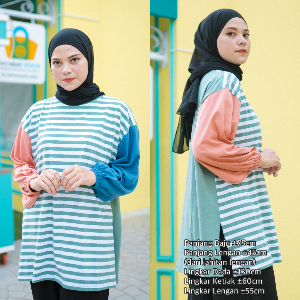 Jual Atasan Wanita Blouse Oversize Alice Stripes Femonritch Hijab Dan Wudhu Friendly Shopee 1565