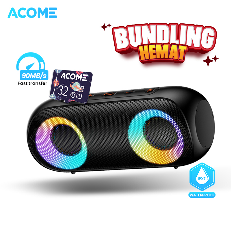 Jual Acome Special Bundling Super Bass Speaker Bluetooth W Ipx Waterproof Rgb Light Rhyme