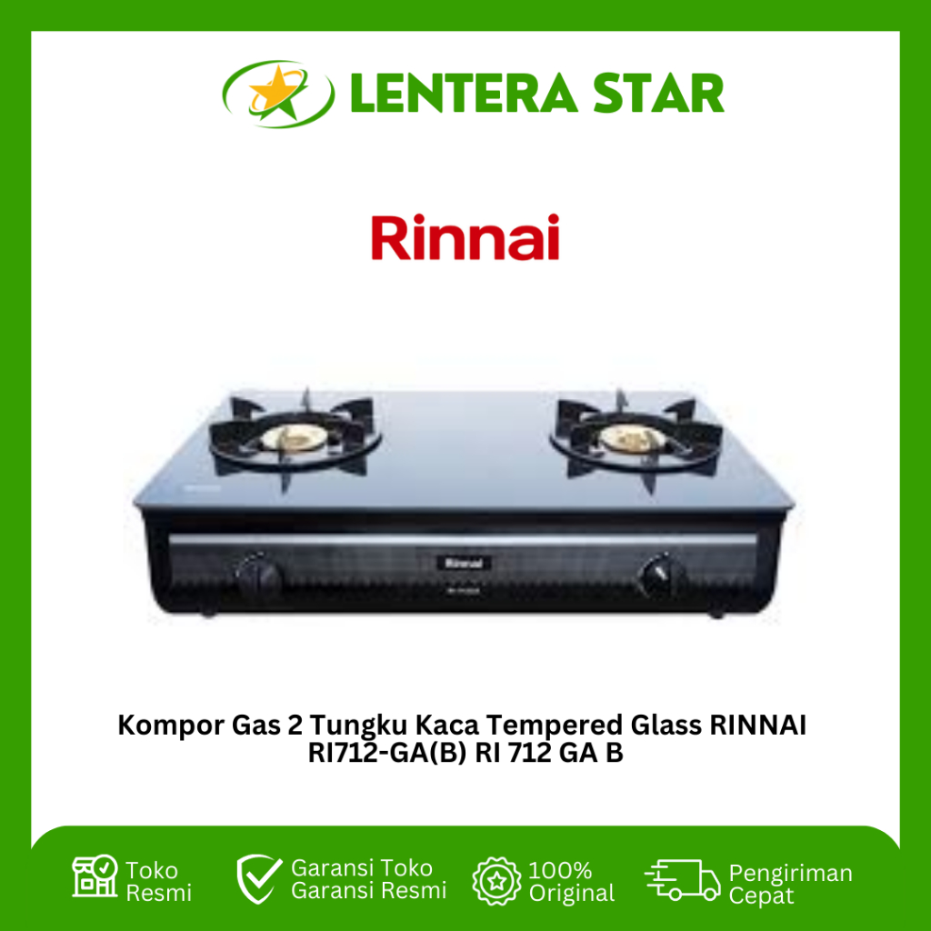 Jual Kompor Gas 2 Tungku Kaca Tempered Glass RINNAI RI712-GA(B) RI 712 ...