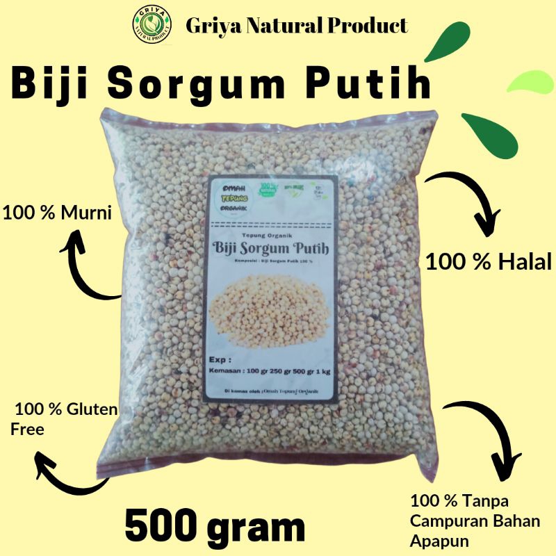 Jual Biji Sorgum Putih Organik Kemasan 500 Gram Beras Sorgum Putih