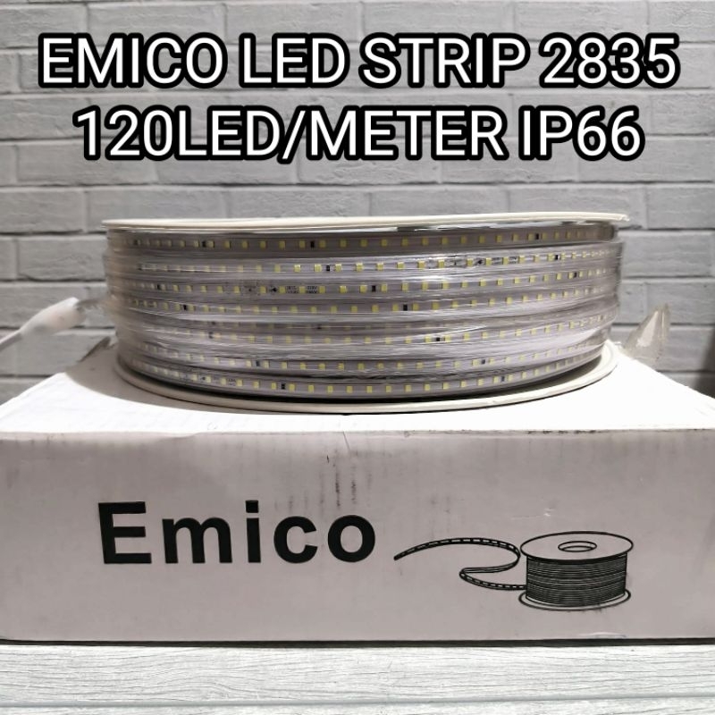 Jual EMICO LED STRIP LIGHT 2835 120LED/METER 100M IP66 220V PUTIH, WARM ...