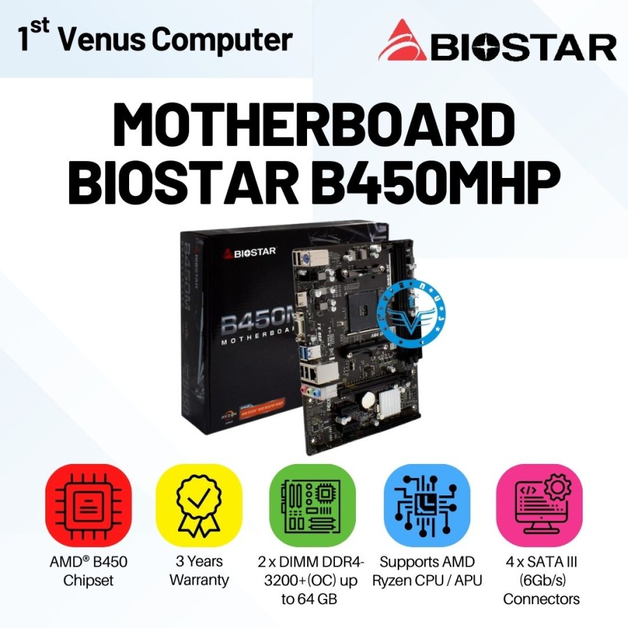 Jual BIOSTAR MOTHERBOARD B450MHP SOCKET AM4 AMD RYZEN MB04-BIO