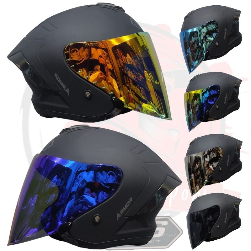 Jual original HELM JS ARMOR HALF FACE GANTENG VISOR FLAT IRIDIUM HITAM ...