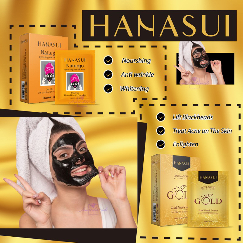 Jual HANASUI Peel Off Mask Sachet 10gr Naturgo Black | Naturgo Gold ...