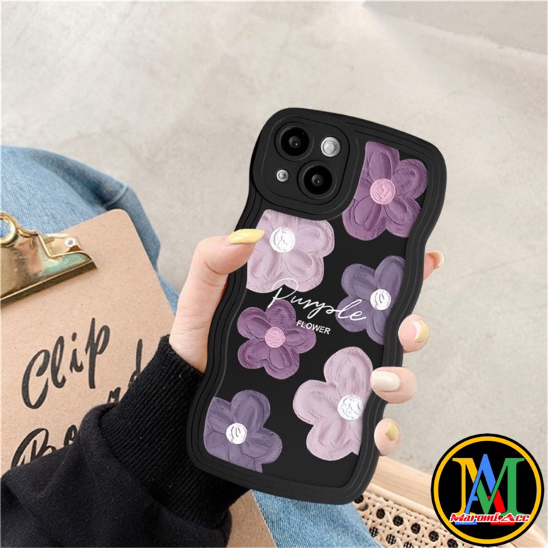 Jual M031 Soft Case Cute Gelombang Bunga Flower Purple Oppo A5s A7 A11k