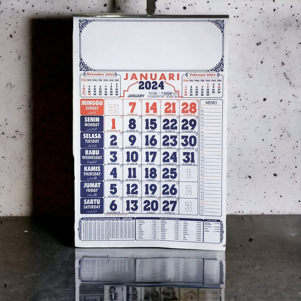 Jual JUAL Kalender Dinding Lengkap tahun 2024 Jadwal Sholat Bahan HVS ...