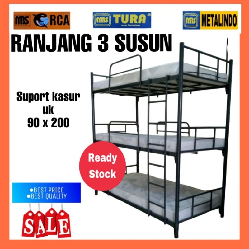 Jual Ranjang 3 Susun Mbs Besi Ranjang Tingkat Ranjang Tempat Tidur Tingkat Bunk Bed Besi Kuat 3858