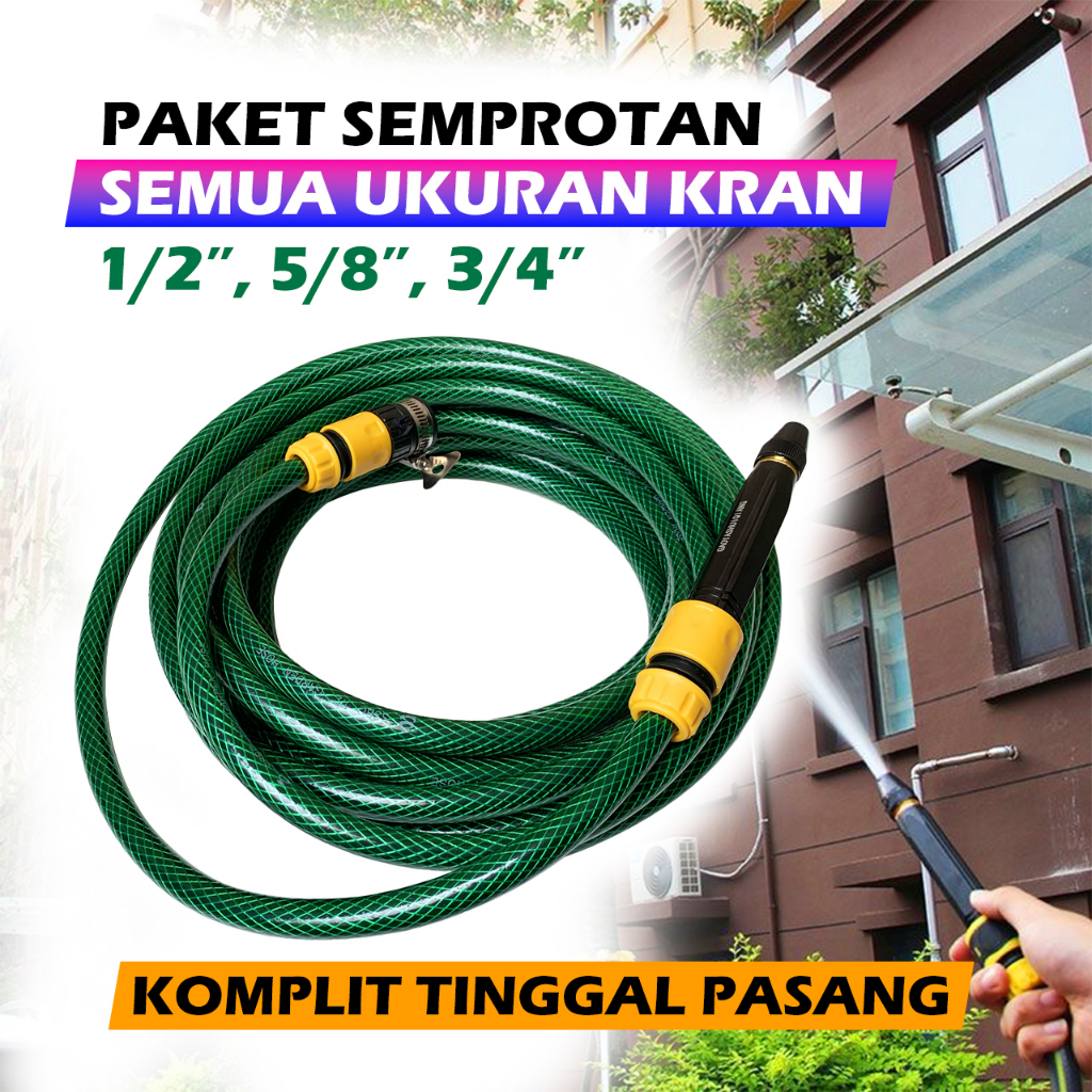 Jual Selang Semprotan Air Semprot Cuci Motor Mobil Siram Taman Benang Hijau Komplit