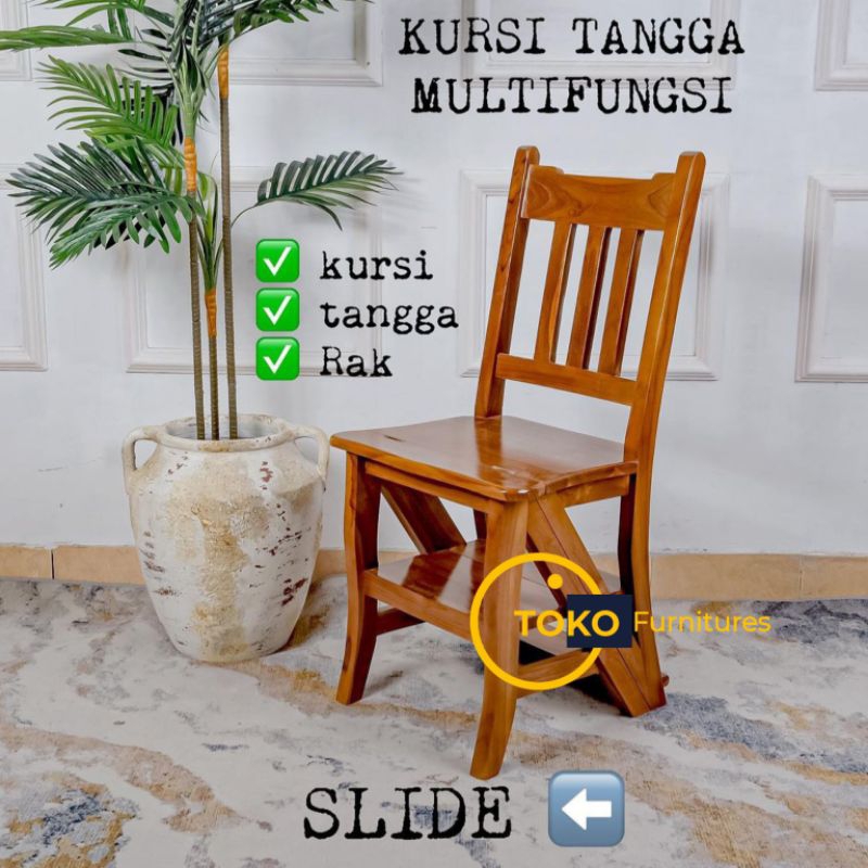 Jual KURSI TANGGA LIPAT KAYU JATI - Kursi Lipat 3in1 Multifungsi ...