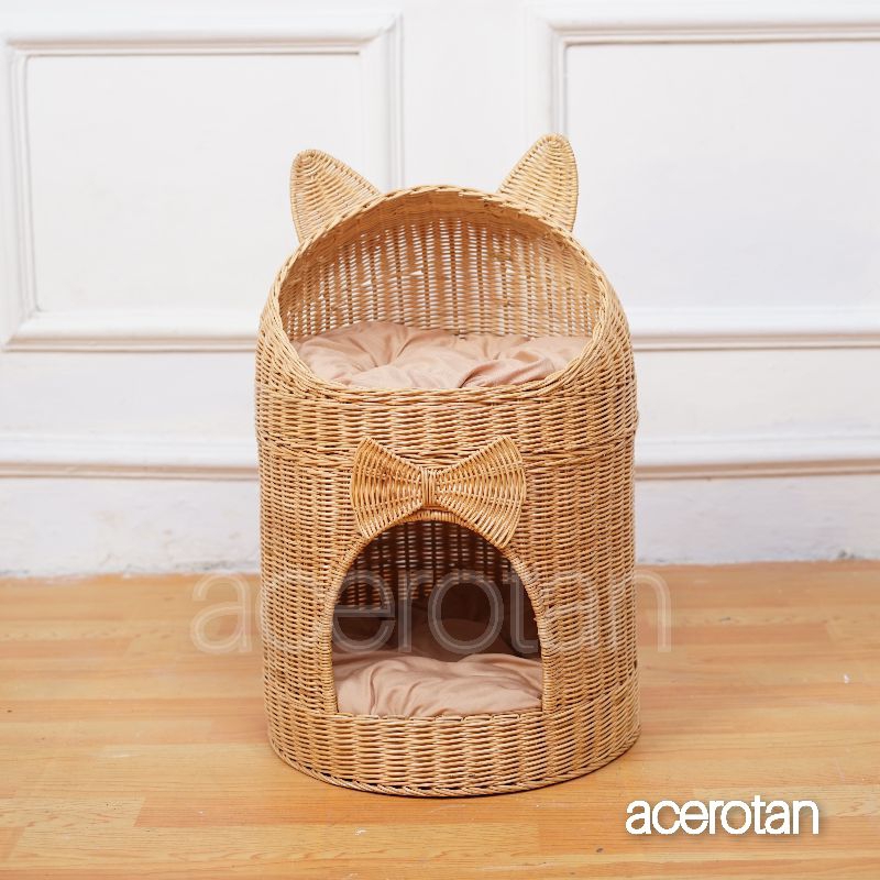 Jual RUMAH KANDANG KUCING DAN ANJING ROTAN MENARA JUMBO OVAL TINGKAT