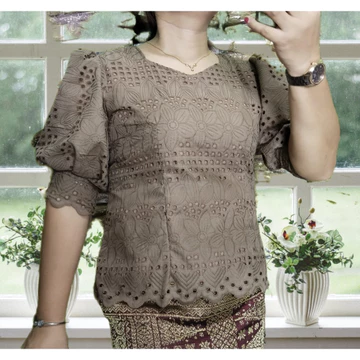 DF Blus Katun Bangkok Premium Pearl Desain Bolong Elegan