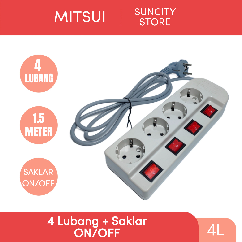 Jual MITSUI Stop Kontak ON/OFF Terminal Kuningan 4 Lubang & 3 Lubang ...