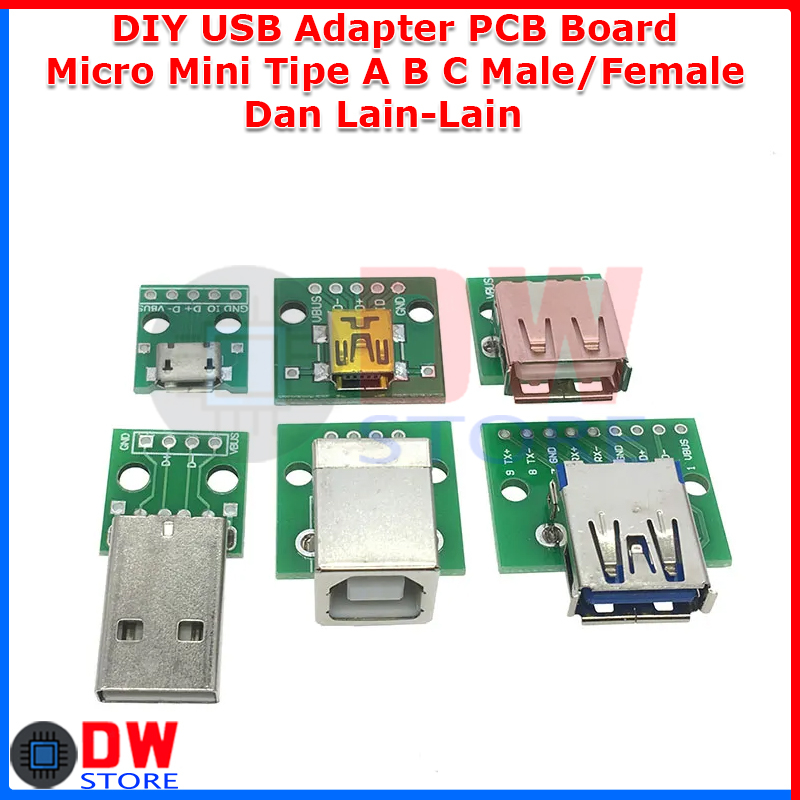 Jual DIY USB PCB Adapter Module Type Tipe A B C Micro Printer Male