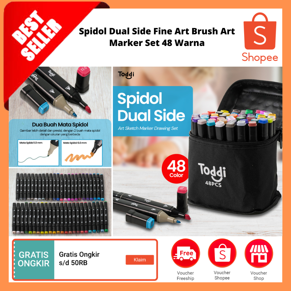 Jual Spidol Dual Side Fine Art Brush Art Marker Set 48 Warna Set