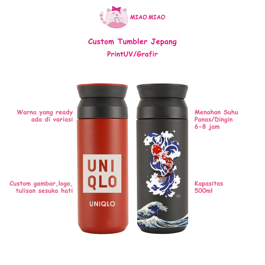 Jual Miao Miao Print Tumbler Jepang Custom Laser Grafir Nama/Logo