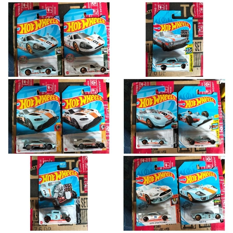 Jual Paket Hot Wheels tampo GULF mustang ford Aston martin glory chaser ...