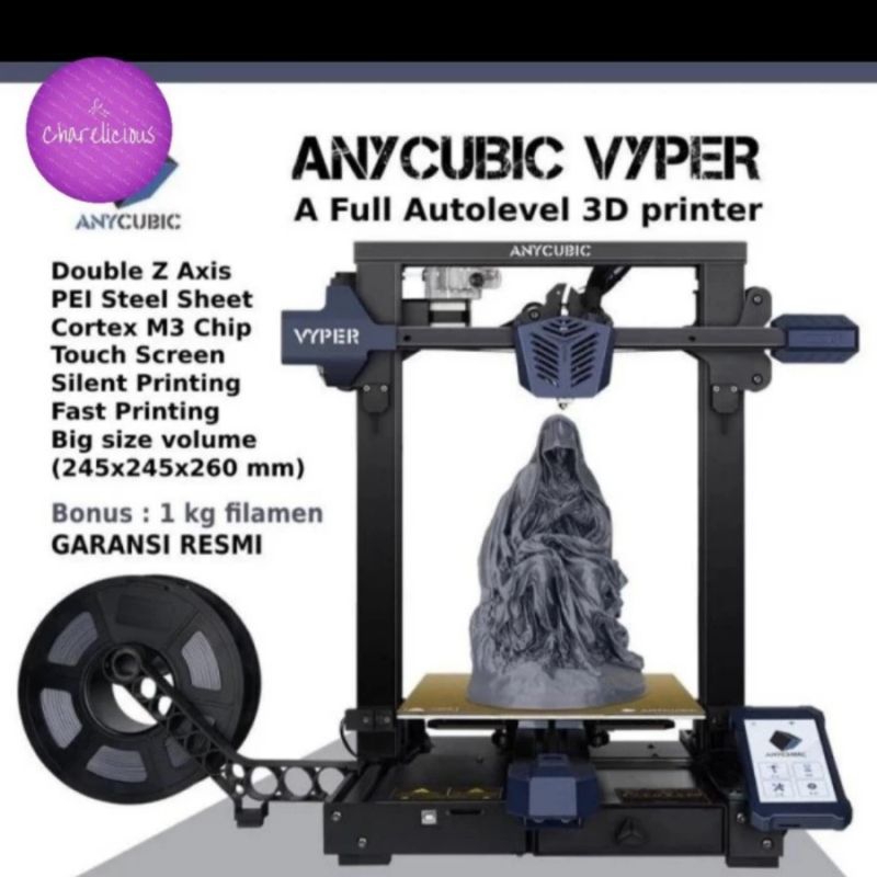 Jual ANYCUBIC VYPER 3D PRINTER, Auto Leveling, Cortex M3 chipset