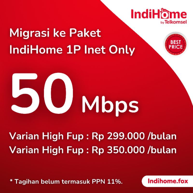 Jual MIGRASI INDIHOME PAKET 1P ONLY HIGH SPEED 50 MBPS