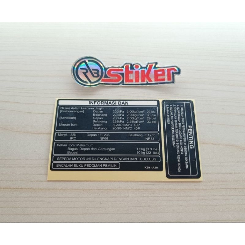 Jual STIKER INFORMASI BAN SATU SET PRINCUT | Shopee Indonesia