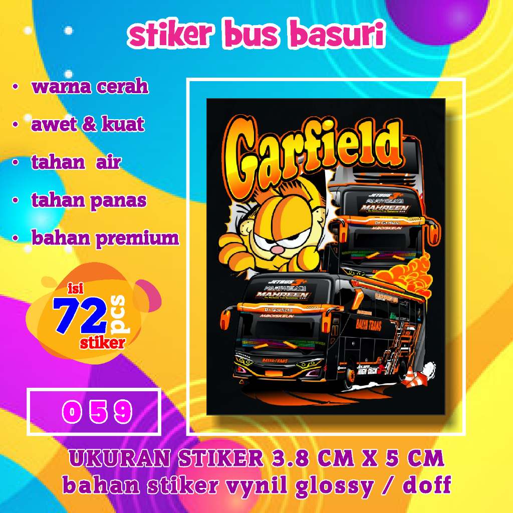 Jual stiker bus basuri garfield [059] warna cerah kuat tidak luntur ...