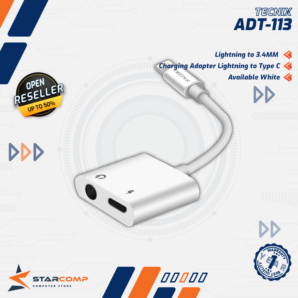Jual Tecnix ADT-113 Adapter Lightning to Audio Jack 3.5mm+Charging ...