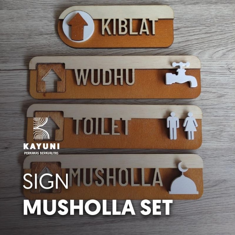 Jual Papan Tanda Musholla Kiblat Toilet Wudhu Sign Prayer Room Set