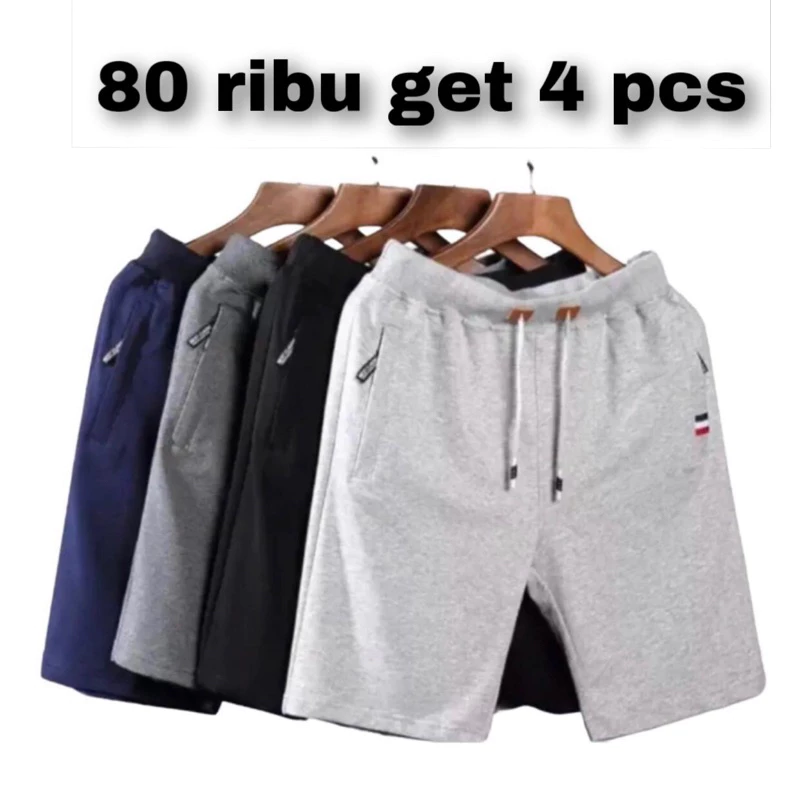 Promo 4 pcs celana pendek pria wanita dewasa santai baby terry saku
