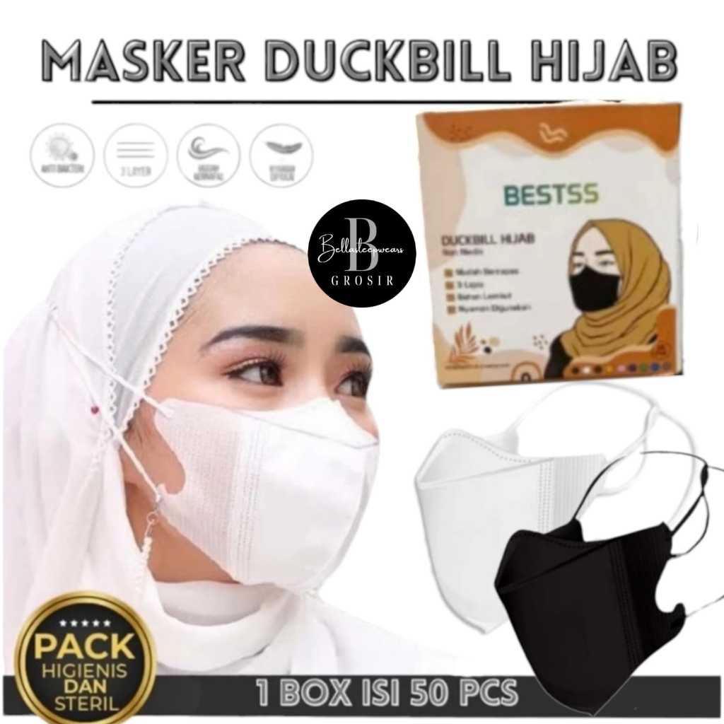 Jual [BELLA] MASKER DUCKBILL FACE MASK / YNB HIJAB HEADLOOP 3PLY GARIS ...