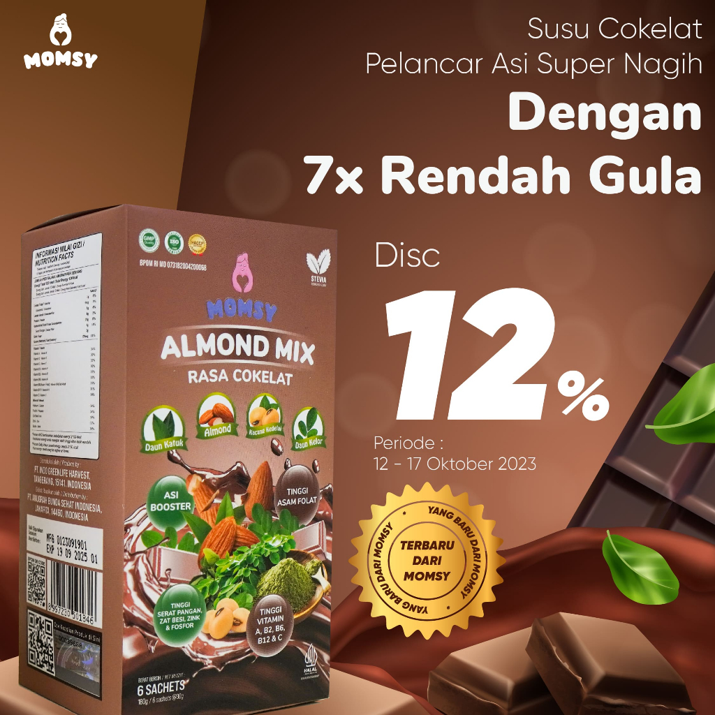 Jual MOMSY ALMOND MIX RASA COKLAT 6 Sachet Susu Pelancar ASI Daun Katuk ...