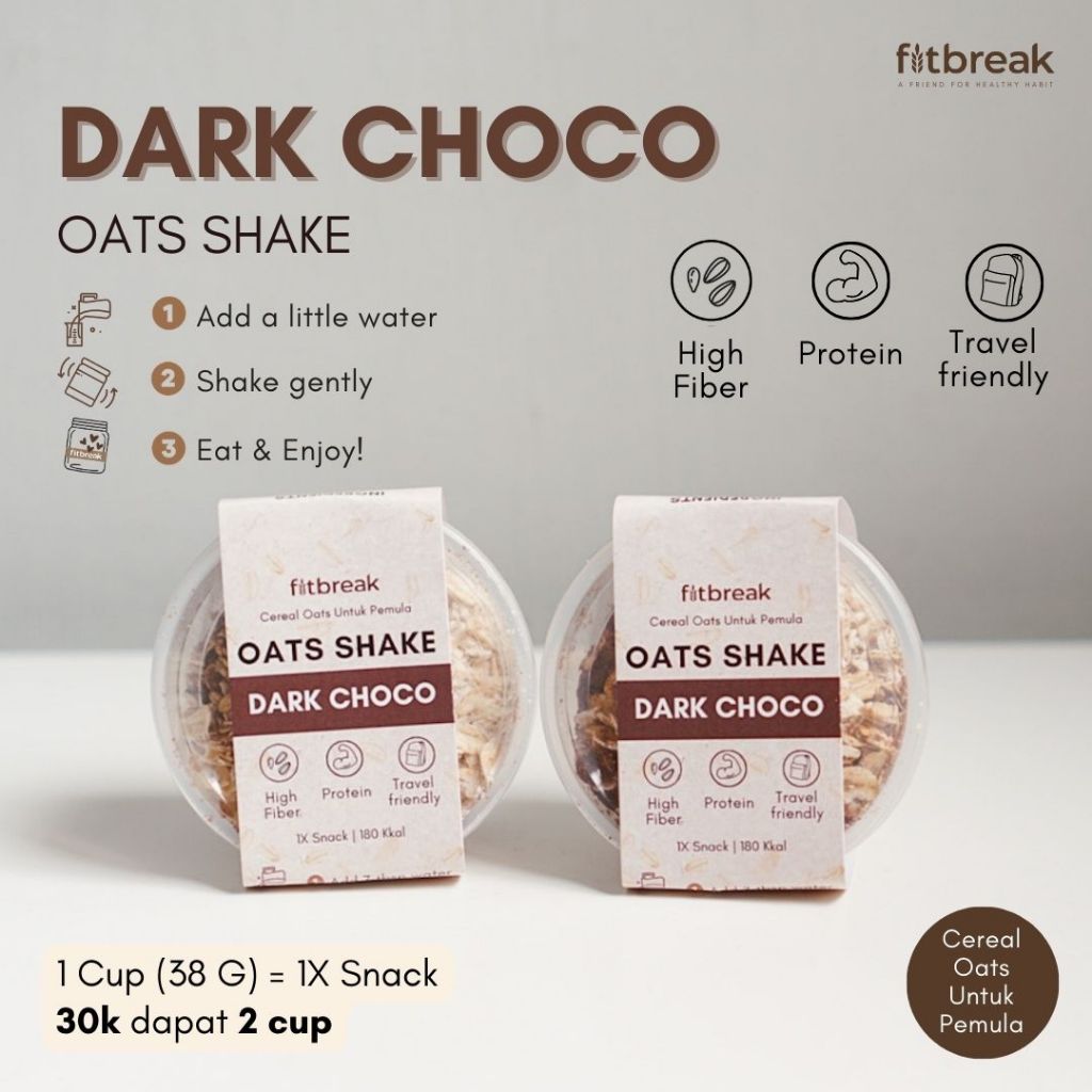 Jual BUY1 GET1 Siap 5 Menit Dark Choco Oats Shake FITBREAK Cereal Oats