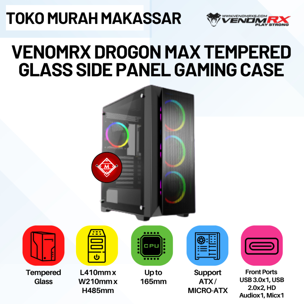 Jual VenomRX DROGON MAX Tempered Glass Side Panel Gaming Case VENOM