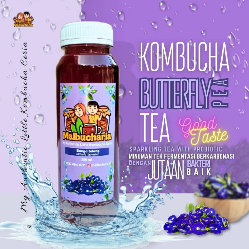 Jual Kombucha Varian Rasa Bunga Telang Butterfly Pea Tea Minuman Probiotik Teh Fermentasi 250 Ml 8605