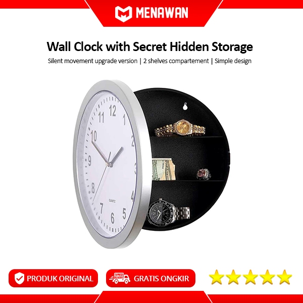 Jual Wall Clock Silent Movement Hidden Clock Secret Safe Box Jam ...