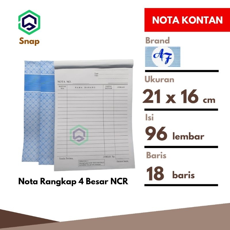 Jual Nota Bon Kontan 4 Rangkap 4 Ply NCR 1/2 Folio AF - 1 Buku | Shopee ...