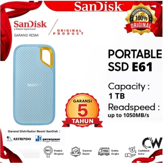 Jual Sandisk Extreme Portable Ssd E61 V2 1tb 1050mbs Usb 32 Blue Shopee Indonesia 5283