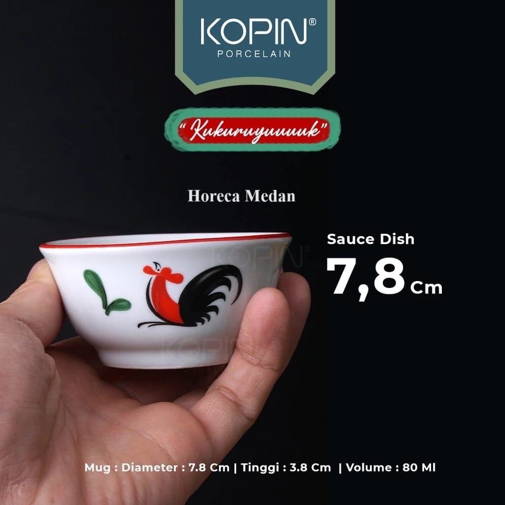 Jual Mangkok Saos Sambal Ayam jago diameter 7.8cm keramik SNI mahkota
