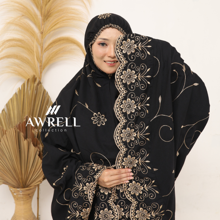 Awrellcollection - Mukena Dewasa Gracella Full Bordir Jumbo Katun Premium