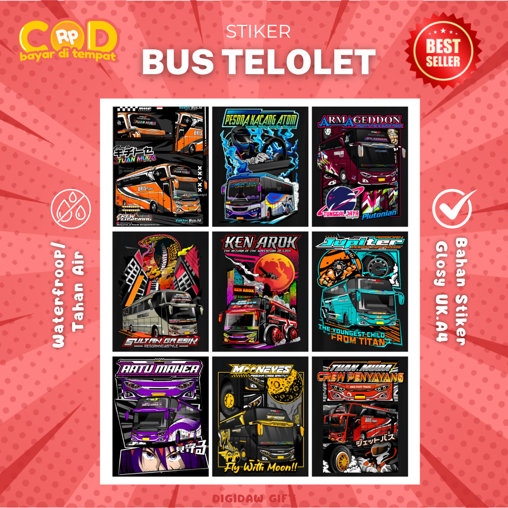 Jual [PROMO] 28 PCS STIKER BUS BASURI | STIKER BUS TELOLET 4X5 CM 1 ...