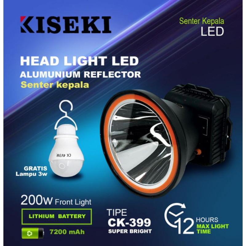 Jual Senter Kepala Kiseki Watt Ck Headlamp Cahaya Putih Super