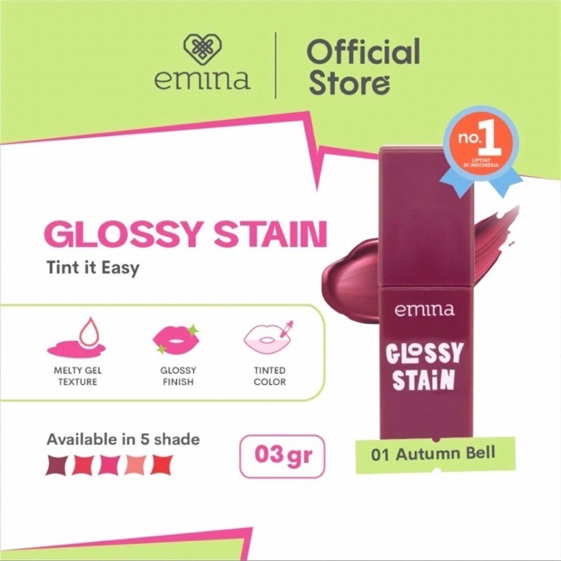 Jual Emina Glossy Stain 3 g Melty Gel Lip Tint Glossy Finish, Tahan